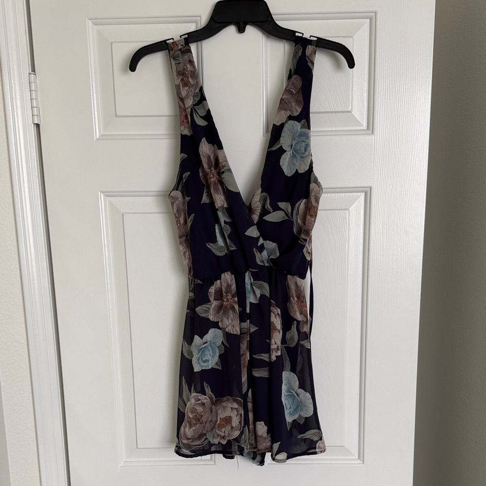 Floral Sleeveless Jumpsuit - Navy and Blue